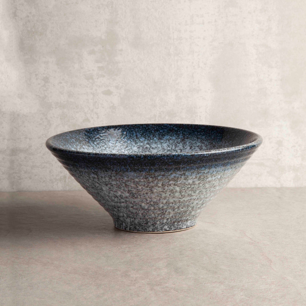 Blue ceramic Japanese ramen bowl