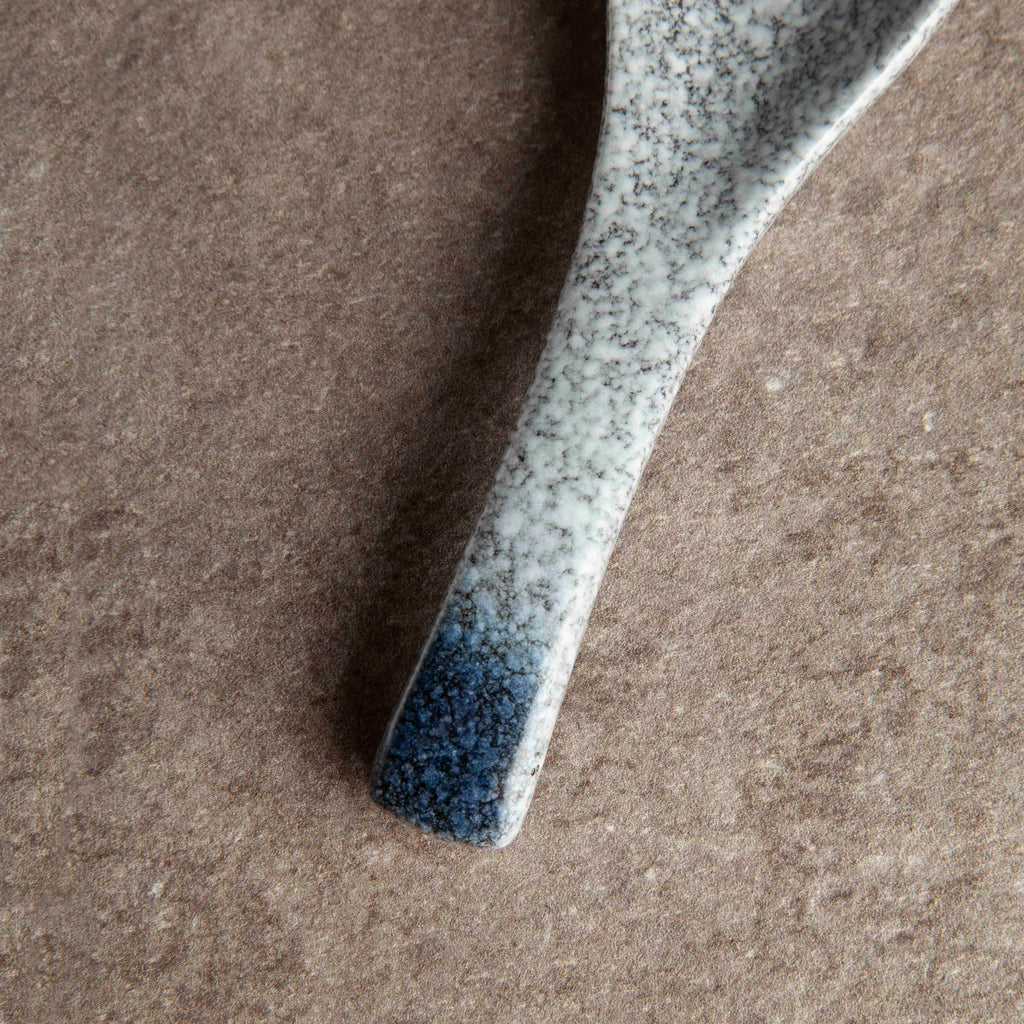 Blue ceramic japanese soup spoon