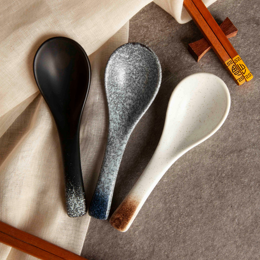 Japanese ceramic soup spoon set