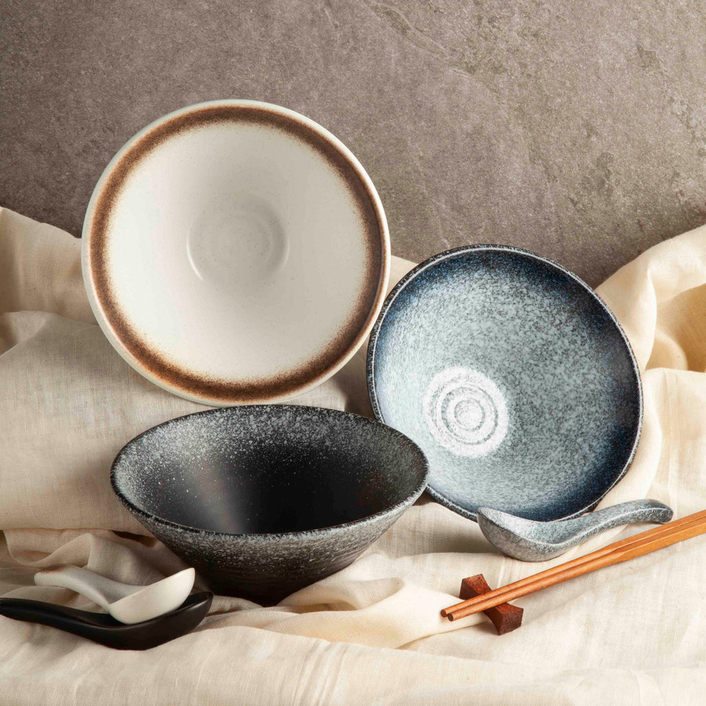 Japanese ceramic ramen bowl set