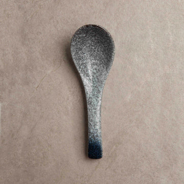 Blue ceramic japanese soup spoon
